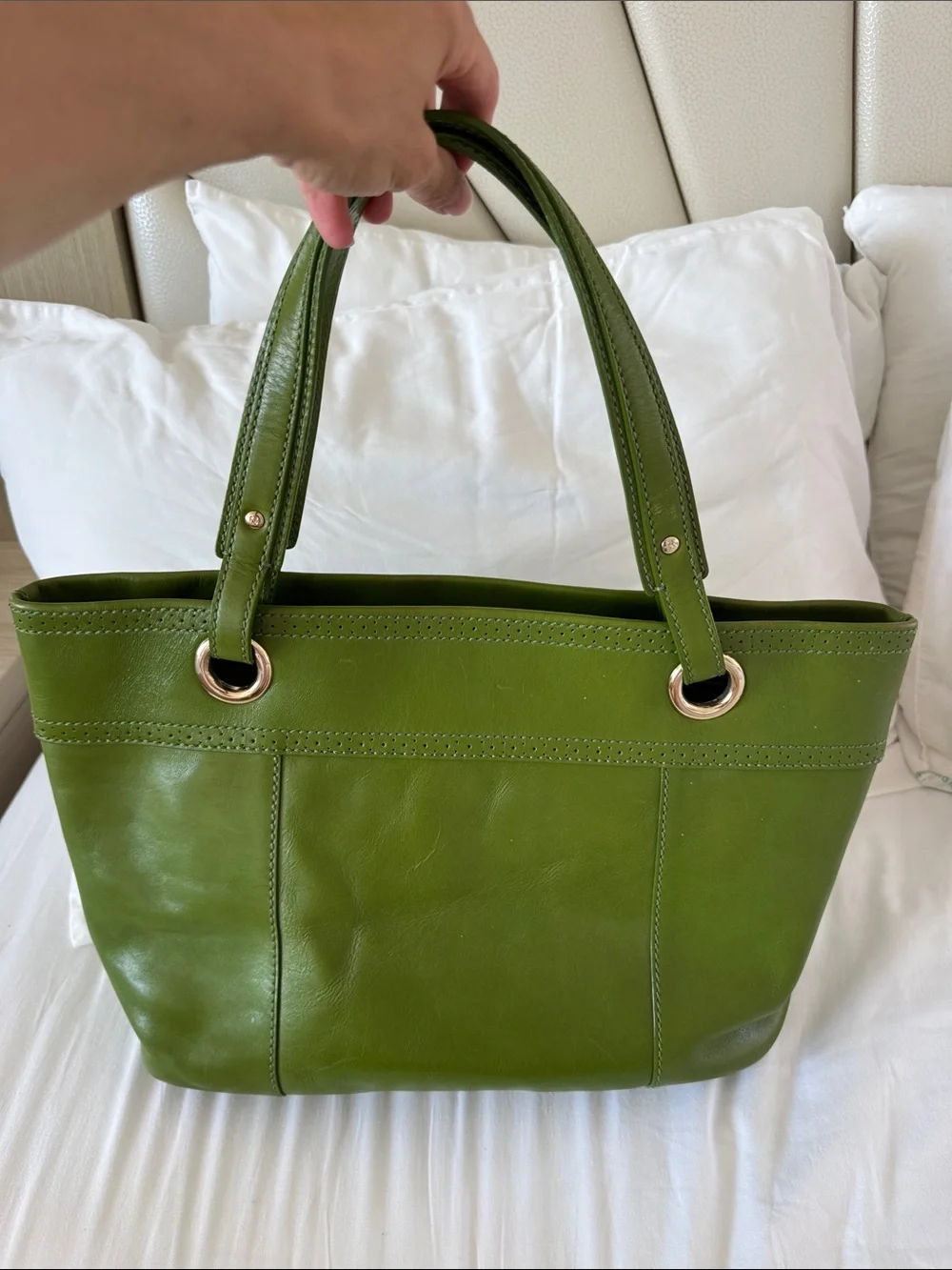 kate spade green leather tote shoulder bag purse with tassle